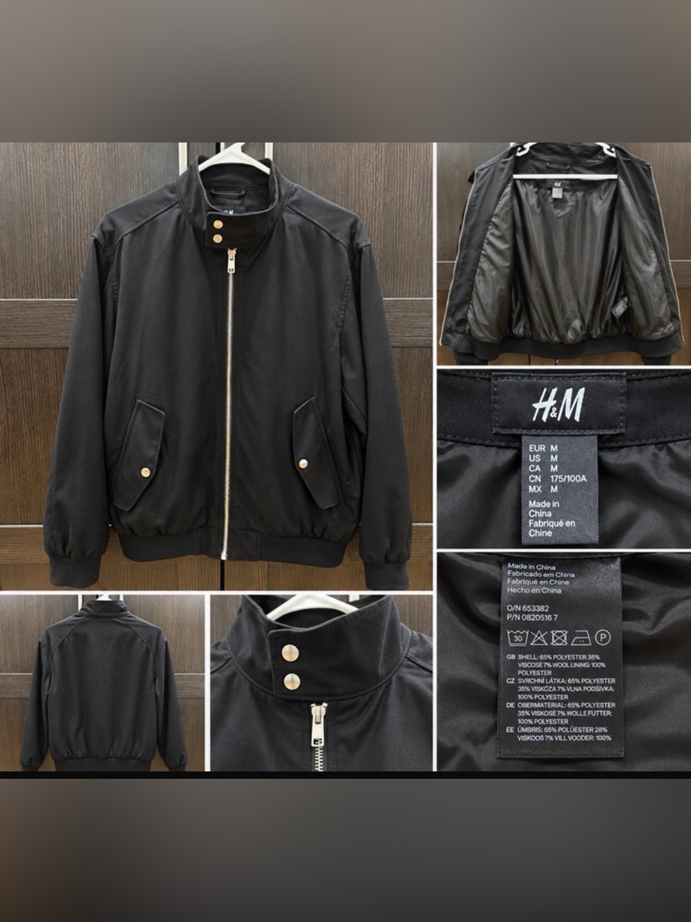 H&M Men’s Black Bomber Jacket – Size Medium – Full Zip